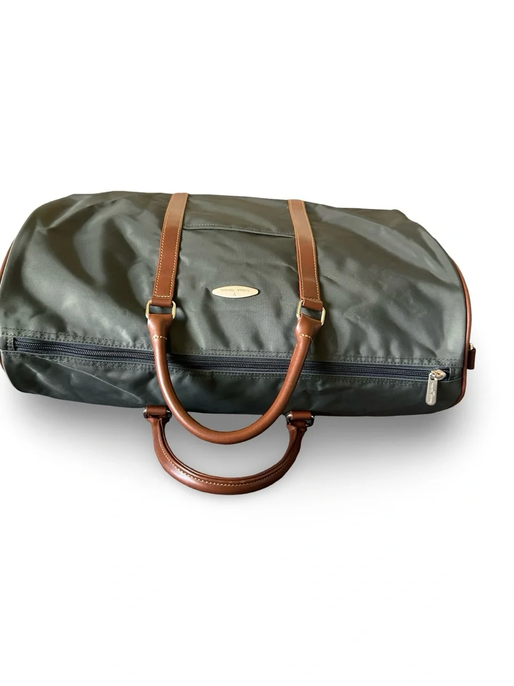 Rudolph Valentino Men's Olive Green Duffel with Brown Leather Trim
